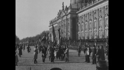 German dignitaries march with flags in the city Stock Footage 109515361