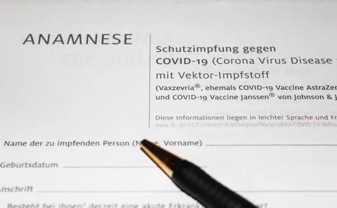German documents for corona covid-19 vaccination and anamnesis Stock Photos