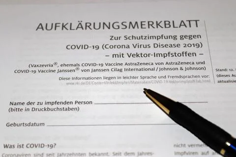 German documents for corona covid-19 vaccination and anamnesis Stock Photos