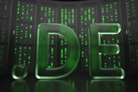 German domain .de on server room background. Internet in Germany related Stock Illustration