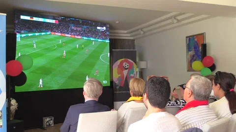 German Embassy in Morocco broadcasts live women's national football team game, R Stock Footage 246689387