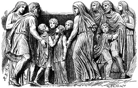 German family (ancient image). Vectorized Stock Illustration