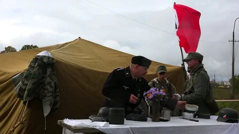 German field camp. The Second World War. Military historical reconstruction.4K. Stock Footage 72035128