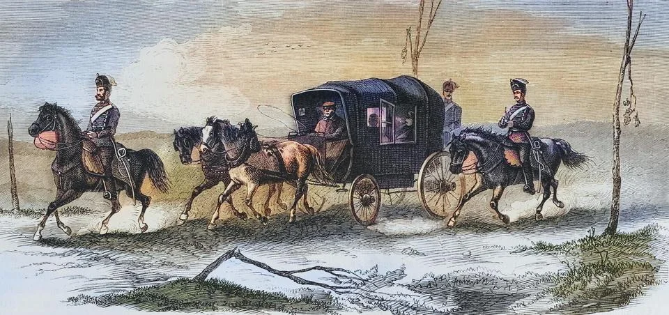 German field post between Nancy and Epinal illustrated war history 1870 1871 Stock Illustration