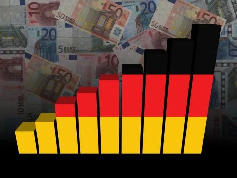 German flag bar chart over euros illustration Stock Illustration