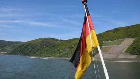German flag at a boat at Rhine Stock Footage 108682995