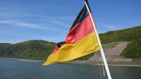 German flag at a boat at Rhine Stock Footage 108683022