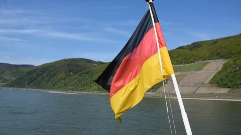 German flag at a boat at Rhine Stock Footage 108683043