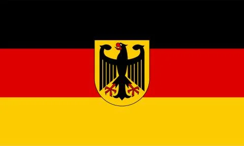 German Flag with coat of arms with an eagle on a shield. Flat vector emblem. Stock Illustration