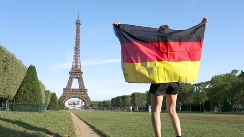 German flag &amp; Eiffel tower Stock Footage 249202214