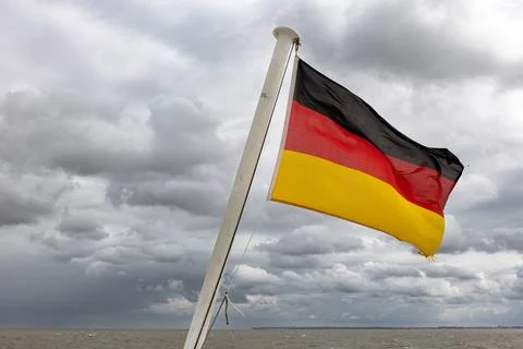 German flag at ferry between Cuxhaven and Helgoland Stock Photos