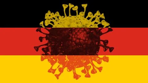 German flag with an image of the Covid-19 virus in the flags colors Ilustração Stock