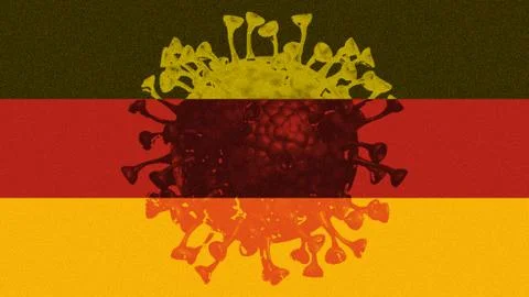 German flag with an image of the Covid-19 virus in the flags colors and a det Ilustração Stock