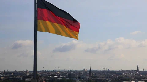 German flag over Berlin Stock Footage 38833227