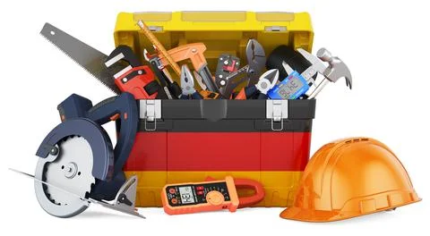 German flag painted on the toolbox. Service, repair and construction in Germa Stock Illustration