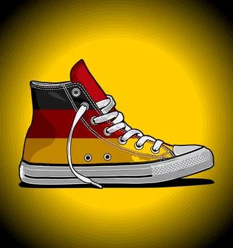 German flag pattern sneakers on blue background Stock Illustration