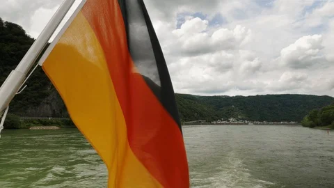 German flag on the stern of a ship Stock Footage 111133933