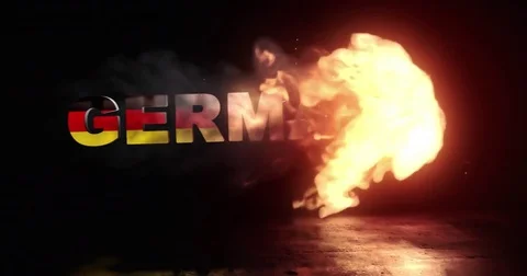 German Flag On Title is Revealing with Fire Stock Footage 79209051
