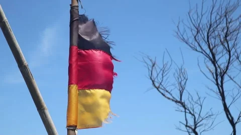 A German flag torn by storm winds 스톡 동영상 345704018