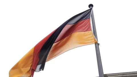 German Flag waving during cloudy day in Berlin in slow motion. Stock Footage 127337806
