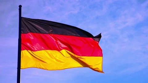 The German flag waving in the sky Stock Footage 96019272