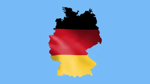 German flag waving in wind and zoom to reveal the Country Border Map animation Stock Footage 322522593