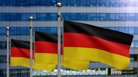 German flag waving in the wind. Close up of Germany banner blowing, soft silk Ilustração Stock