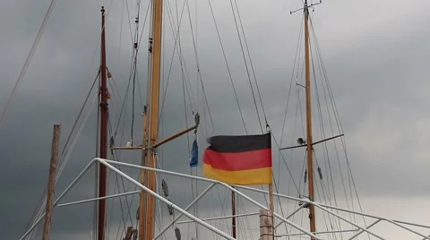 German flag in the wind in  port of Germany Stock Footage 42330301
