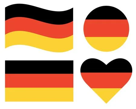 German flags isolated. Round, waving and squared flag of Germany and heart shape Stock Illustration