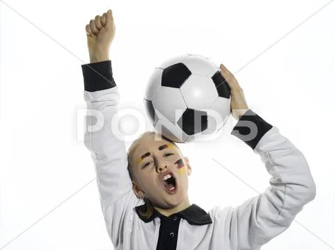 German football fan holding football Stock Photos