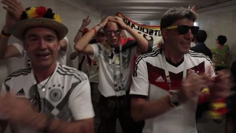 German football fans walking around of the Moscow's center Stock Footage