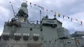 German frigate Karlsruhe F212 of the German Navy panning shot 4k or 4k+ Resolution