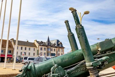 German gun emplacement of second world war on the coast of Arromanches in N.. Stock-Fotos