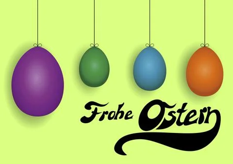 German Happy Easter background with four colored Easter eggs, vector Stock Illustration