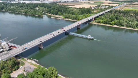 German highway A60, highway bridge over Rhine river Stock Footage 339655451