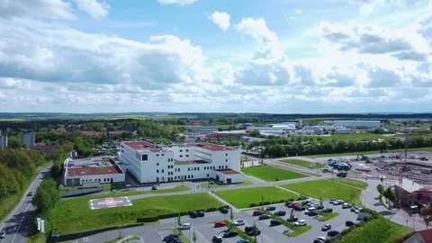 A german hospital in a town from above Stock Footage