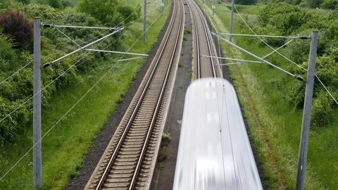 German ICE highspeed train - elevated view from a bridge 스톡 동영상 89817837