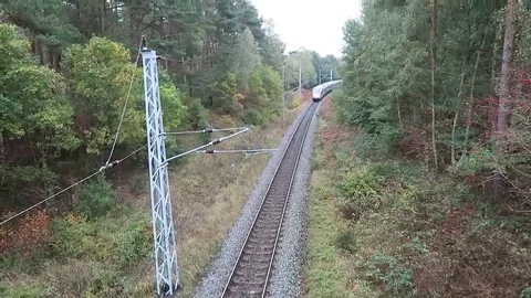 The german ice train driving along railroad to Neu Mukran on Rugen Island. Video stock 69223541