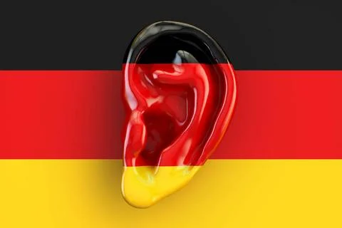 German intelligence concept, ear on the flag of Germany. 3D rendering Germ... Stock Photos