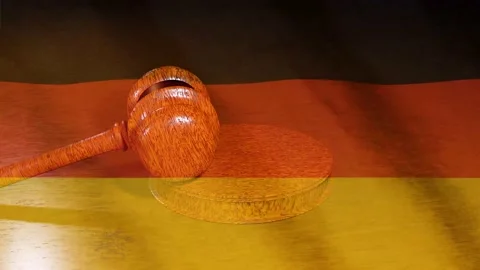 German judiciary. Flag of Germany and Judge's gavel. Fair trial. Constitution. Stock Footage 201259172