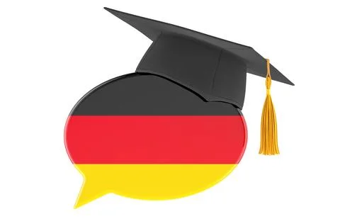 German language learning, concept. Speech bubble with German flag and gradu.. Stock Illustration