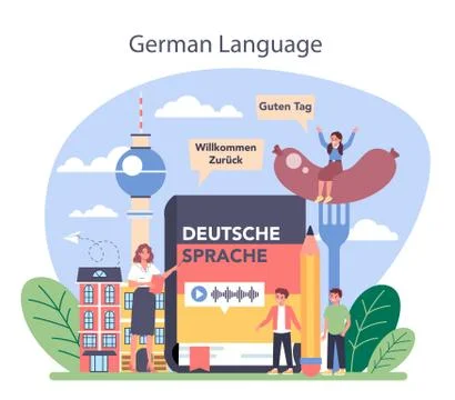 German learning concept. Language school german course. Study Stock Illustration