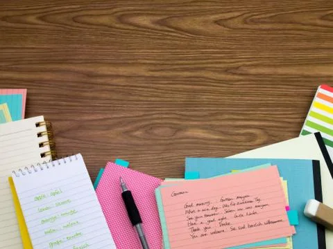 German; Learning New Language Writing Words on the Notebook Stock Photos