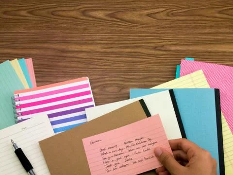 German; Learning New Language Writing Words on the Notebook Stock Photos