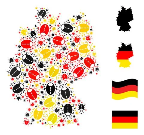 German Map Collage of Bug Icons in German Flag Colors Stock Illustration