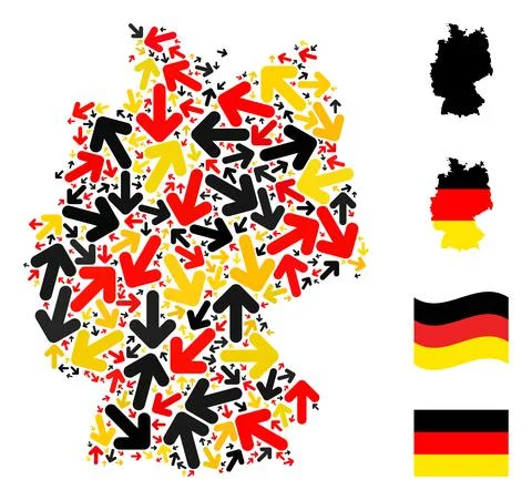German Map Collage of Direction Arrow Icons in German Flag Colors Stock Illustration