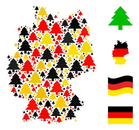 German Map Collage of Fir Tree Items in German Flag Colors Stockillustratie