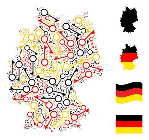 German Map Collage of Key Icons in German Flag Colors 스톡 일러스트