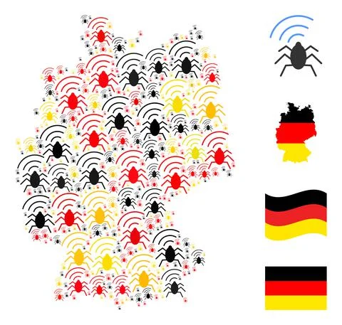 German Map Collage of Radio Bug Icons in German Flag Colors Stock Illustration