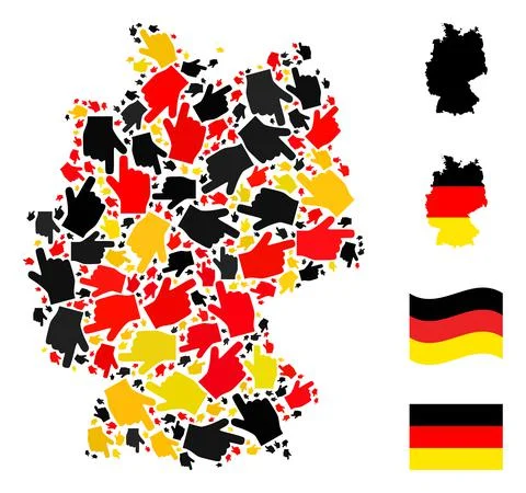 German Map Collage of Right Pointer Finger Icons in German Flag Colors 스톡 일러스트